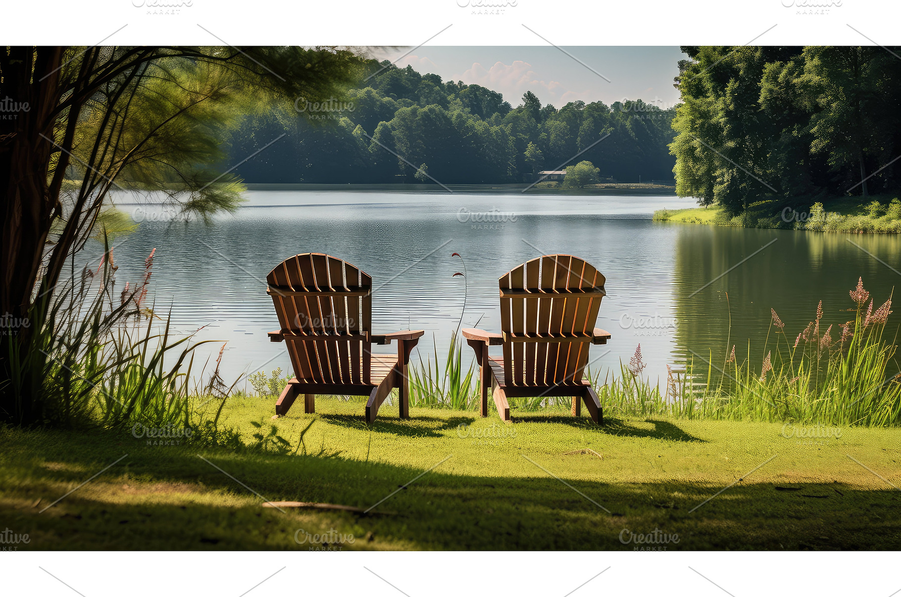 relaxation chairs by the lake ai, a Nature Photo by pikepicture