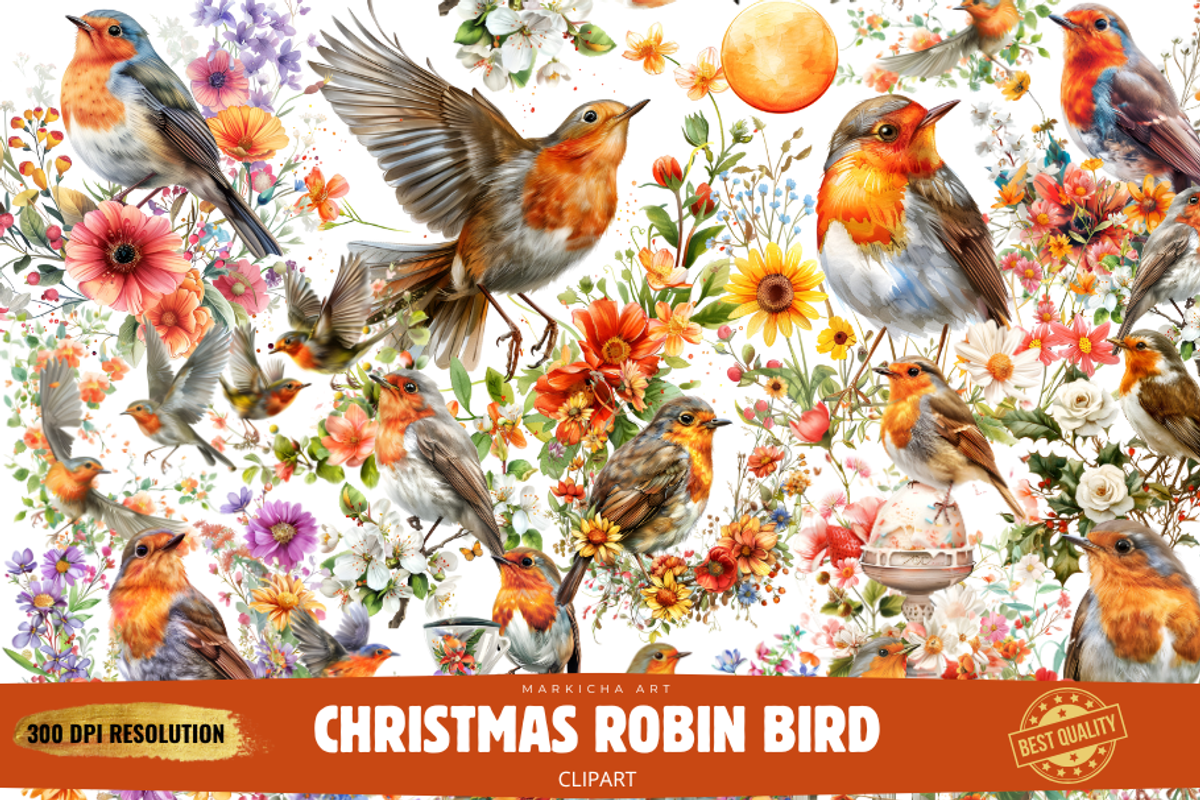 Christmas Robin Bird Clipart Bundle, an Illustration by Markicha Art (Photo 1 of 7)