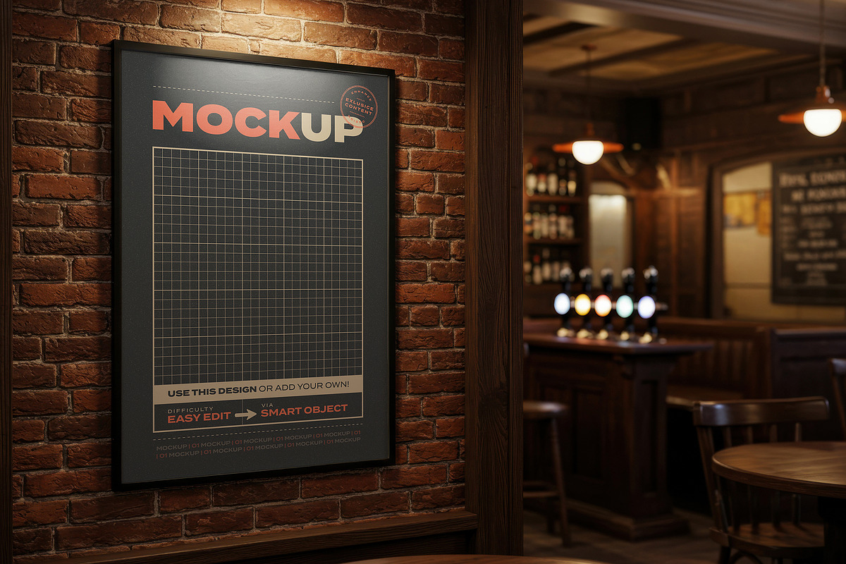 Poster Frame Mockups in Pub, a Mockup by Luuqas Design (Photo 1 of 3)