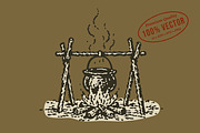 Vintage Campfire Pot Illustration, a Food Illustration by lettett (Thumbnail 1 of 3)