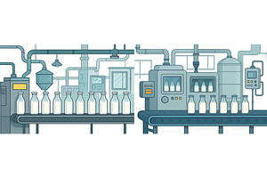 Milk bottling process with machinery, an Illustration by ZinetroN