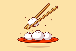 Dim Sum On Plate With Chopstick, a Food Illustration by Catalyst Labs