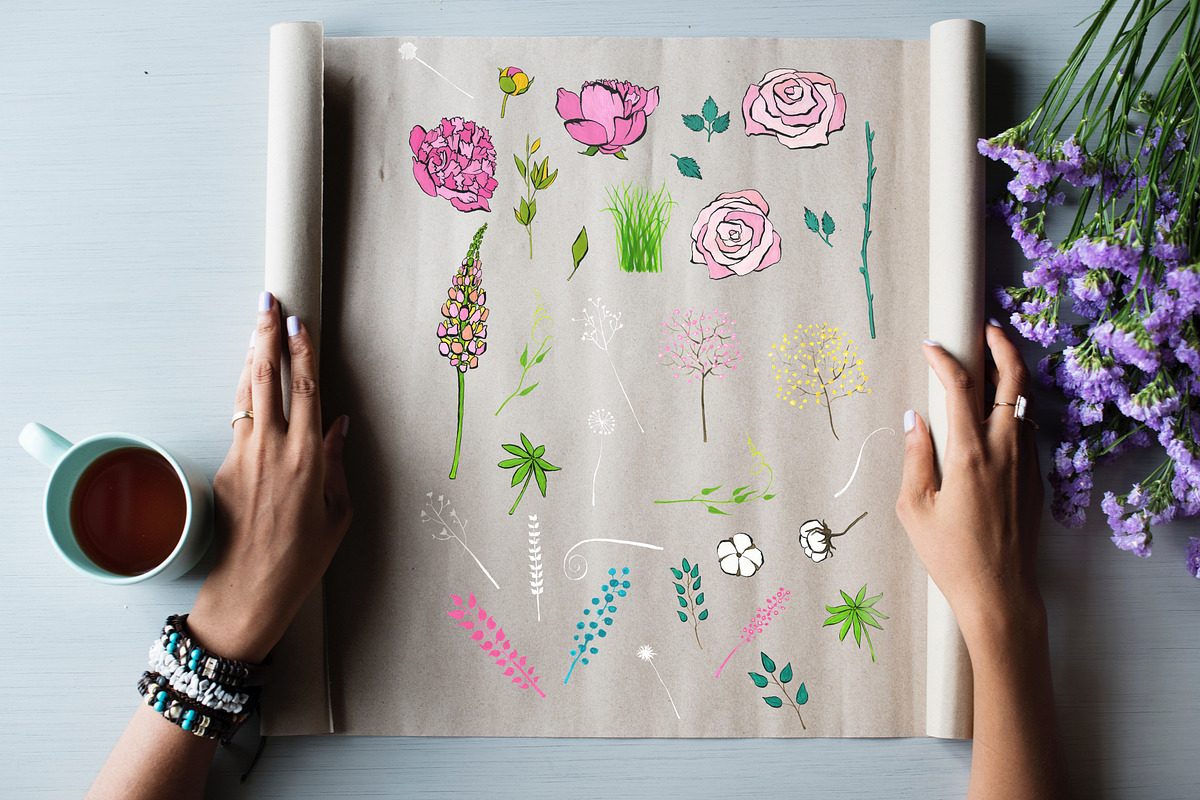 Flowers and jars clipart collection, a Texture Illustration by Satika (Photo 3 of 10)