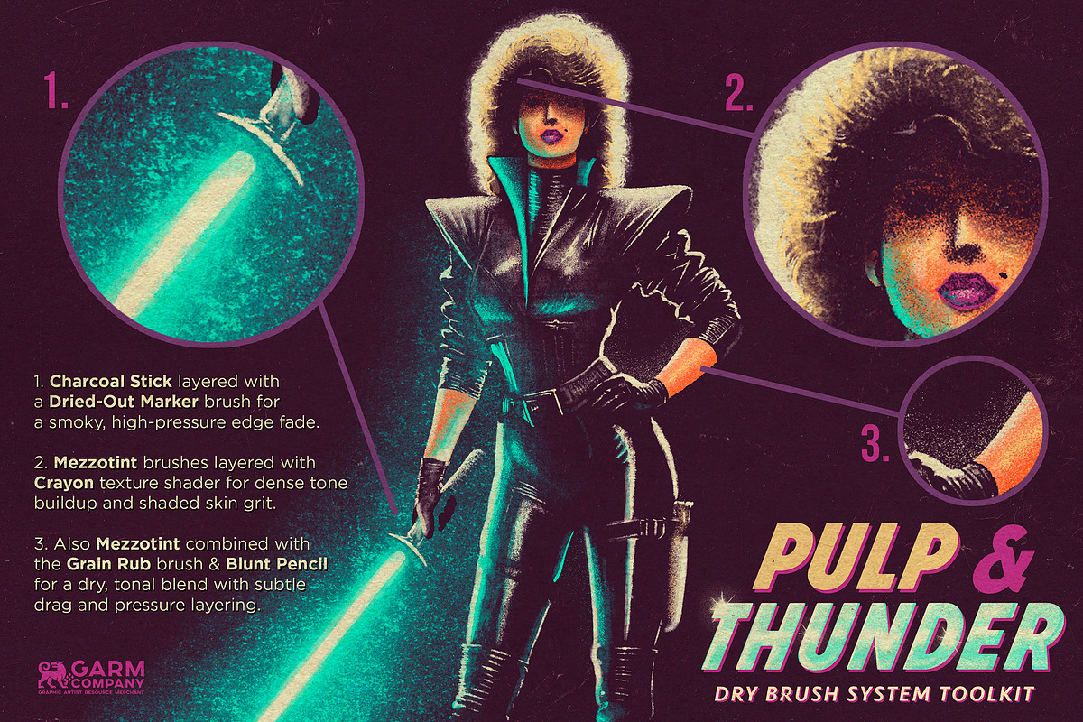 Pulp & Thunder Dry Kit (Illustrator), a Brush Add-On by G.A.R.M. Company (Photo 9 of 13)
