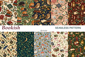 Moonlit Library Seamless Pattern