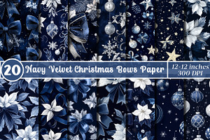 Navy Christmas Bows Digital Paper