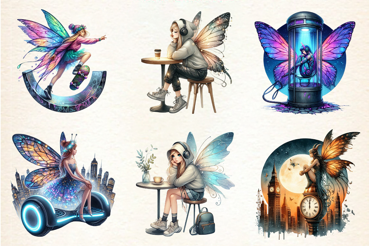 Urban Fairy Round Clipart Set, a Seasonal Illustration by DreamArtGraphic (Photo 2 of 4)