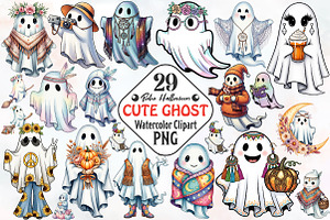 Boho Halloween Cute Ghost Clipart, a Seasonal Illustration by RobertsArt