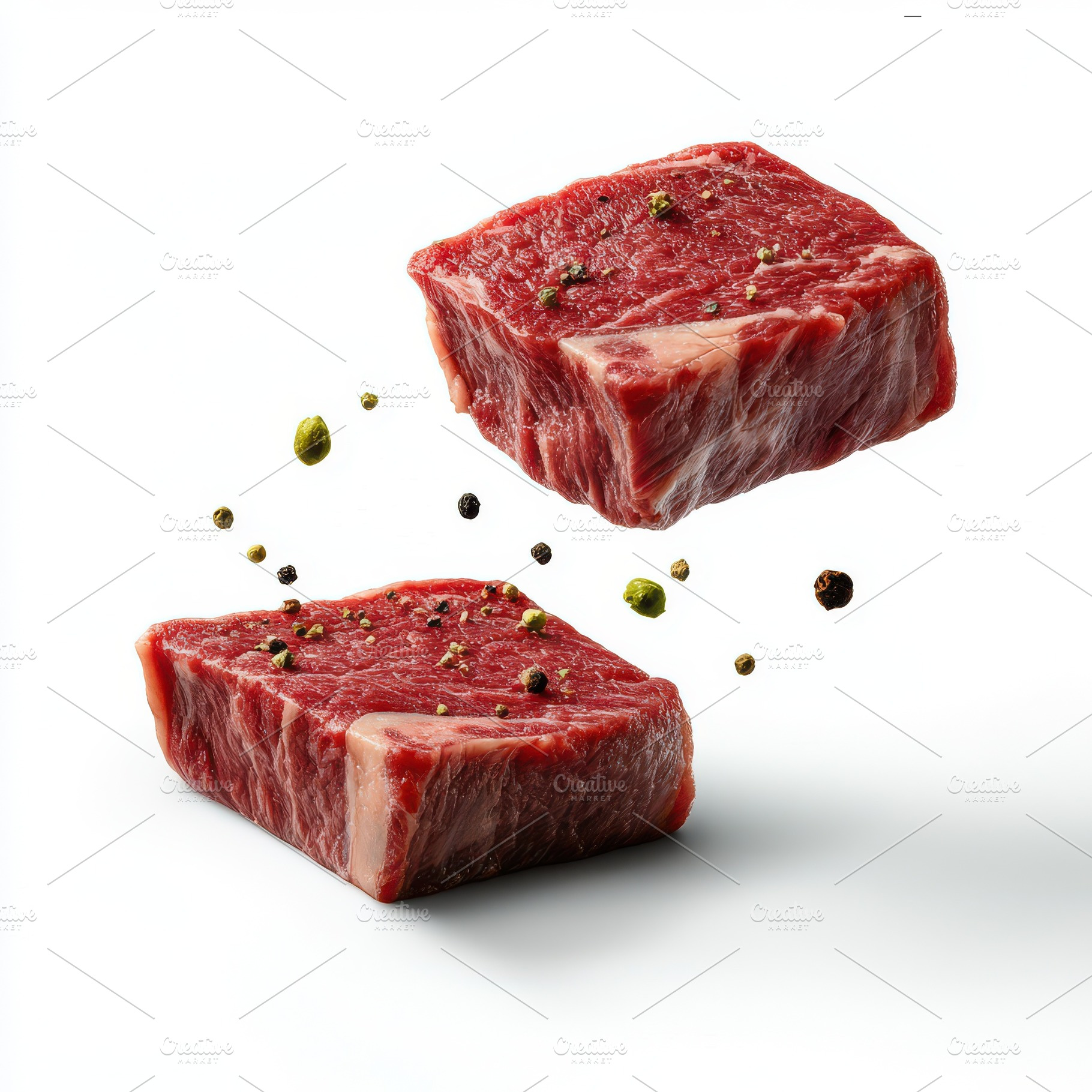 Stacked Fresh Raw Beef Steaks with R, a Food & Drink Photo by Pixeness Studio