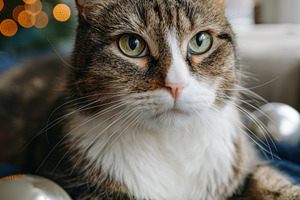Festive cat portrait with holiday ornaments, an Animal Photo by AlyaAnd