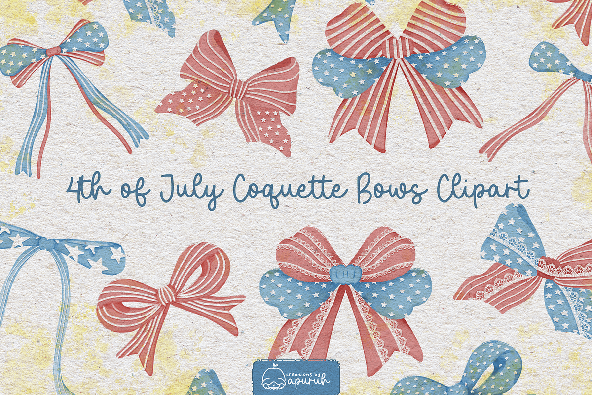 Coquette Bow 4th of July Clipart, a Decorative Illustration by creationsbyapuruh (Photo 1 of 8)