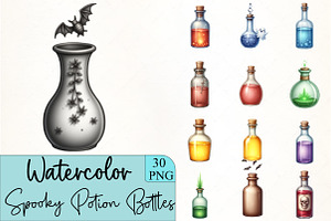 Spooky Potion Bottles Clipart, an Illustration by CrexoraLab