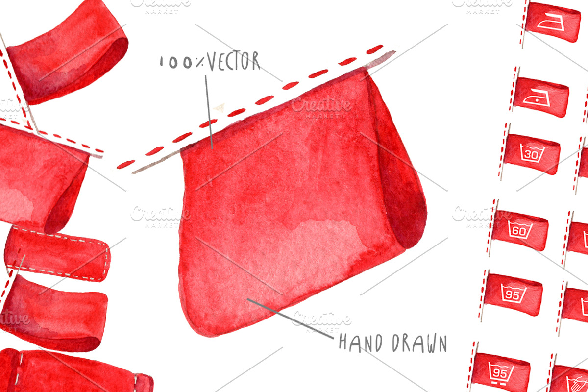 Watercolor clothing labels, vector. preview 3