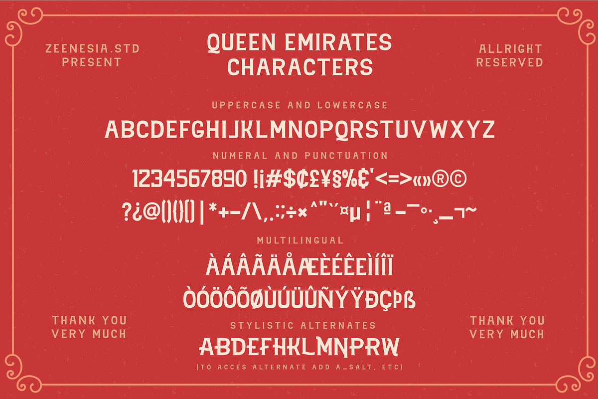 QUEEN EMIRATES - Serif Typeface, a Serif Font by zeenesia (Photo 8 of 8)