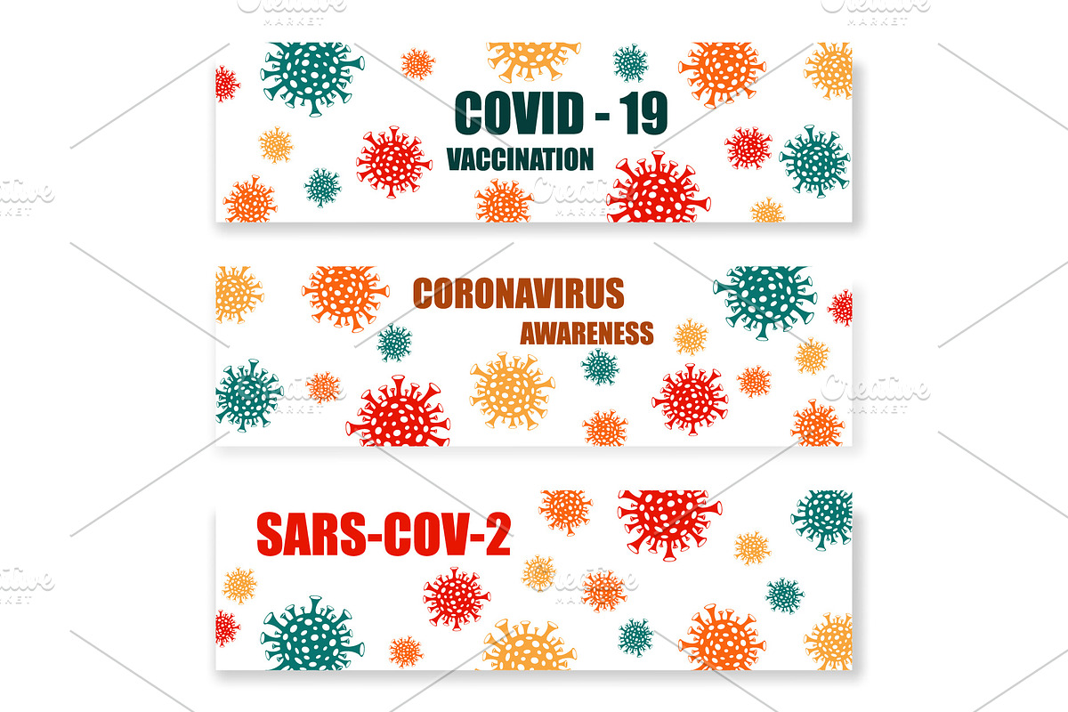 Different virus symbol white banners, a Templates & Theme by LongQuattroArt