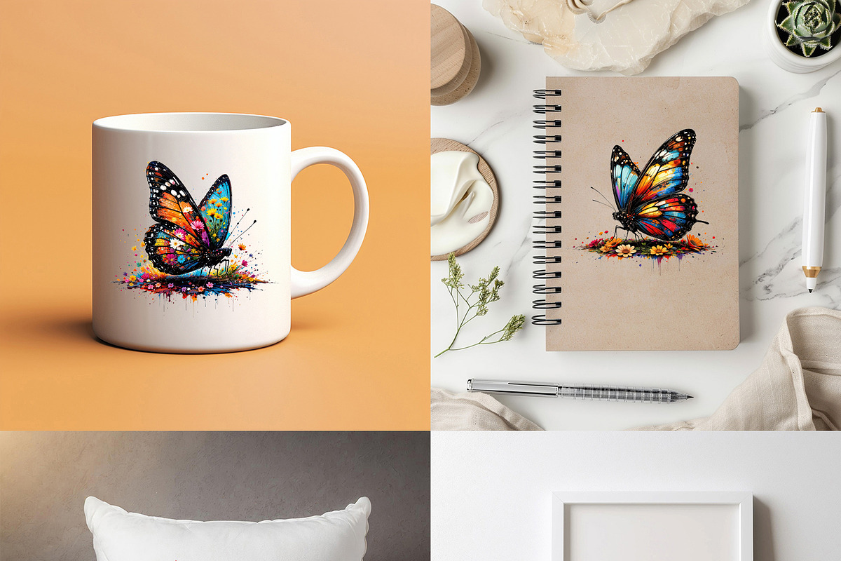 Butterfly illustrations with splash, an Animal Illustration by yod67 (Photo 3 of 10)
