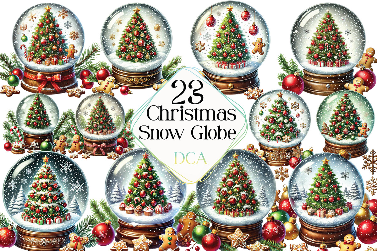 Christmas Snow Globe Clipart, an Illustration by DreamCafeArt (Photo 1 of 5)