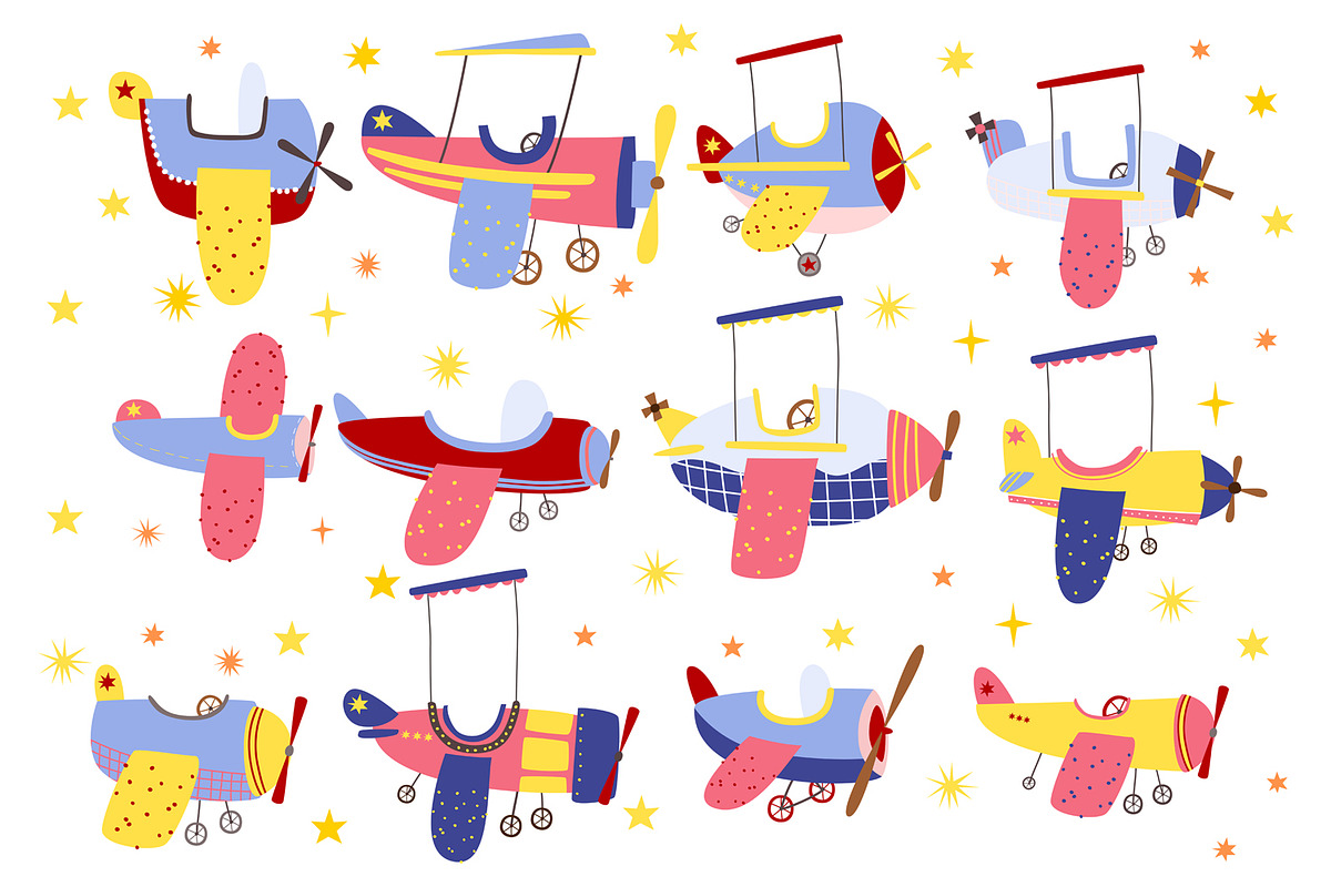 12 Hand-Drawn Cute Airplanes Clipart, a Transportation Illustration by the_myro (Photo 1 of 13)