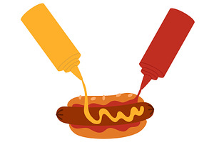 Delicious hot dogs are served with, a Food Illustration by Vectorbuum