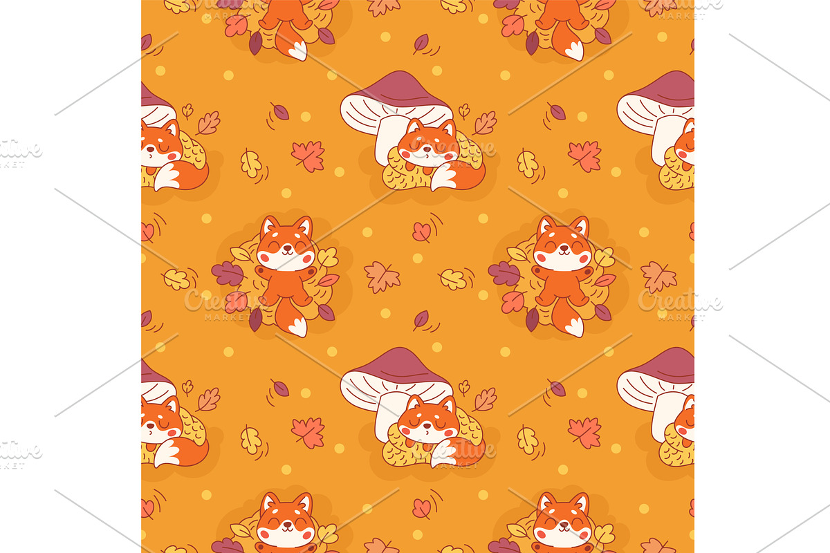 Cute fox seamless pattern. Repeated, an Animal Illustration by YummyBuum