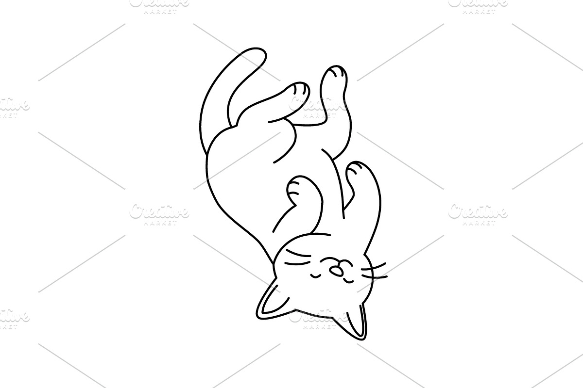 Cartoon cat outline rolling on back, an Animal Illustration by GraphiShop