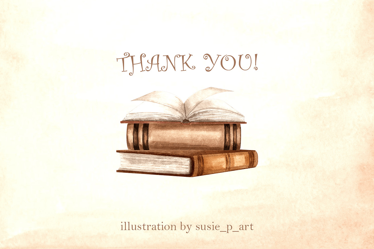 Vintage bookshelf watercolor clipart, an Education Illustration by susie-p-art (Photo 13 of 13)