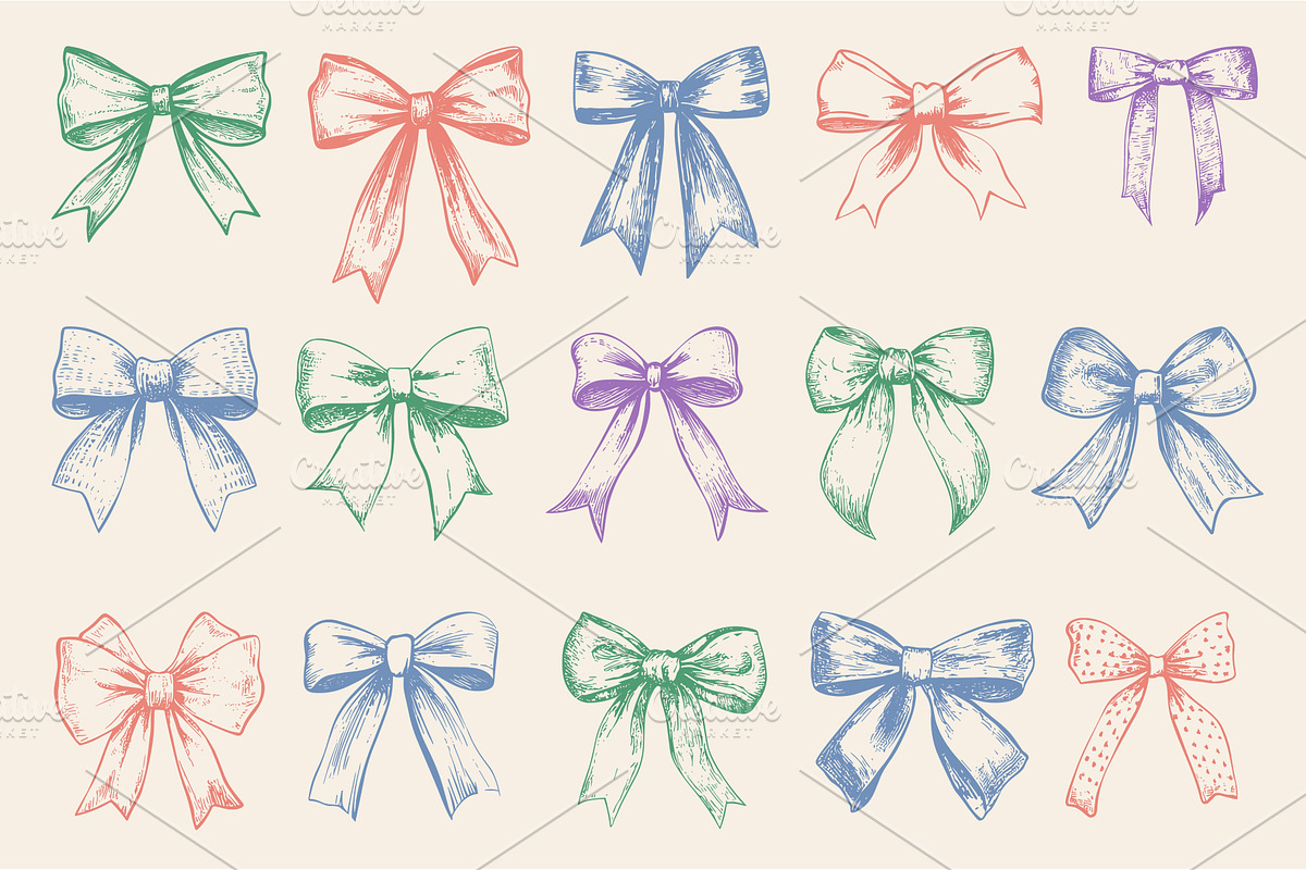 Hand drawn bows. Decorative, an Object Illustration by Valerie Bodnar