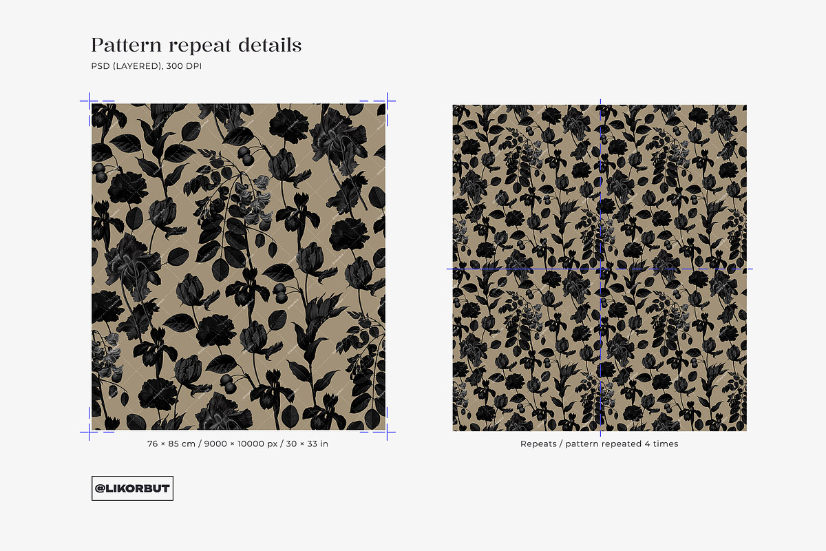 Dark Bloom Elegant Floral Pattern, a Pattern Graphic by likorbut (Photo 4 of 12)