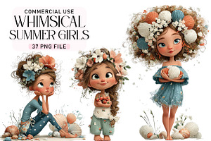 Whimsical Summer Girls Clipart, a Seasonal Illustration by Daily.Designs