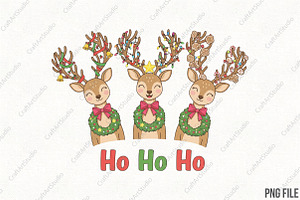 Ho Ho Christmas Deer Pink Bow Girly, an Illustration by CraftArtStudio