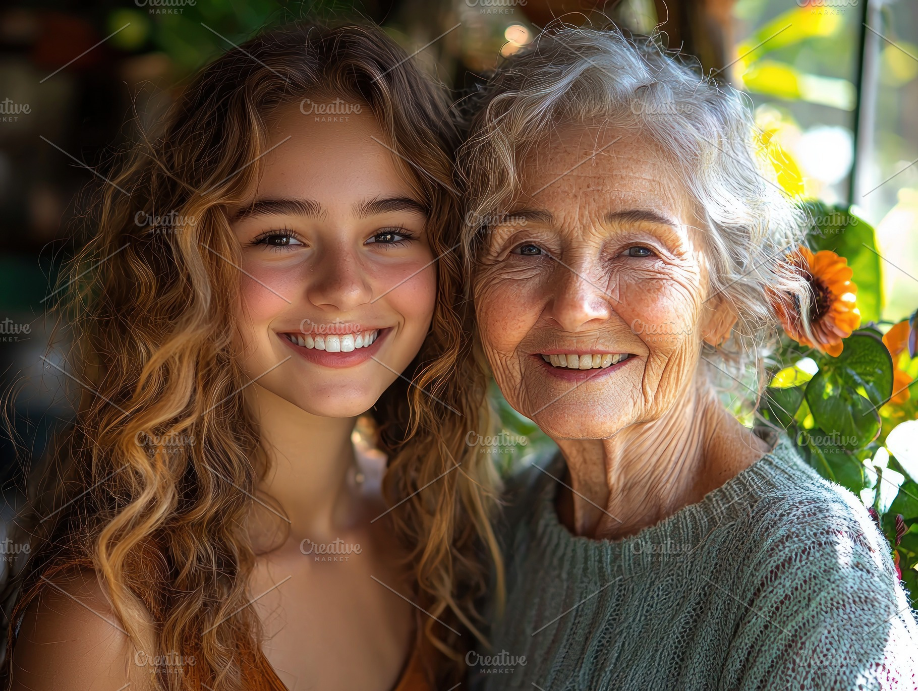 Smiling young woman and elderly woman standing close together in, a Nature Photo by José Manuel Gelpi