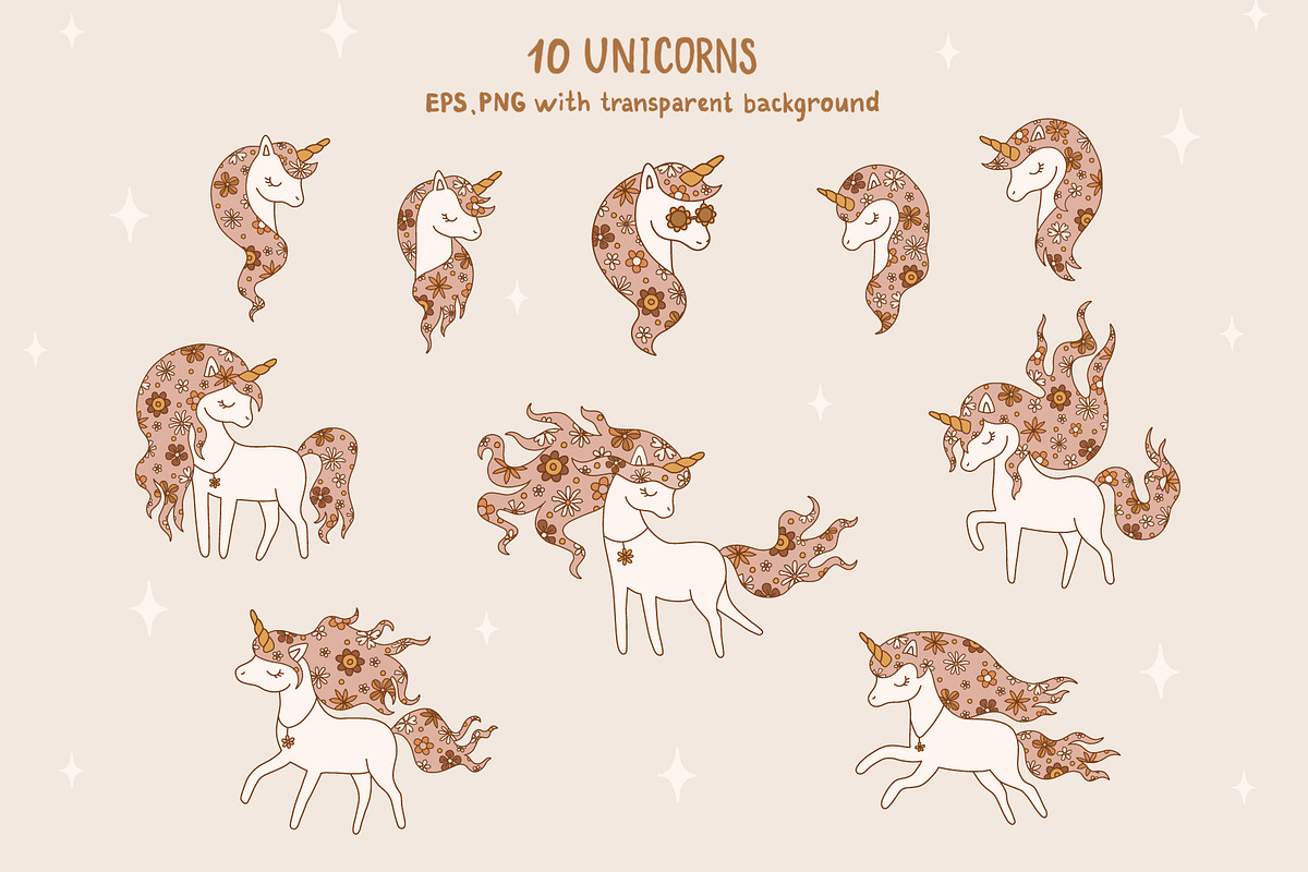Groovy Unicorn Clipart & Patterns, an Object Illustration by NinaFedorova (Photo 2 of 8)