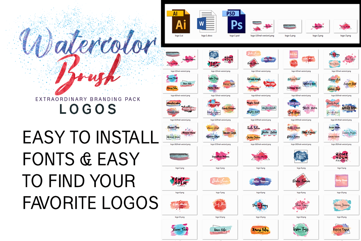 Watercolor & Brush Stroke Logos Kit, a Branding & Logo Template by AN Productions (Photo 4 of 50)