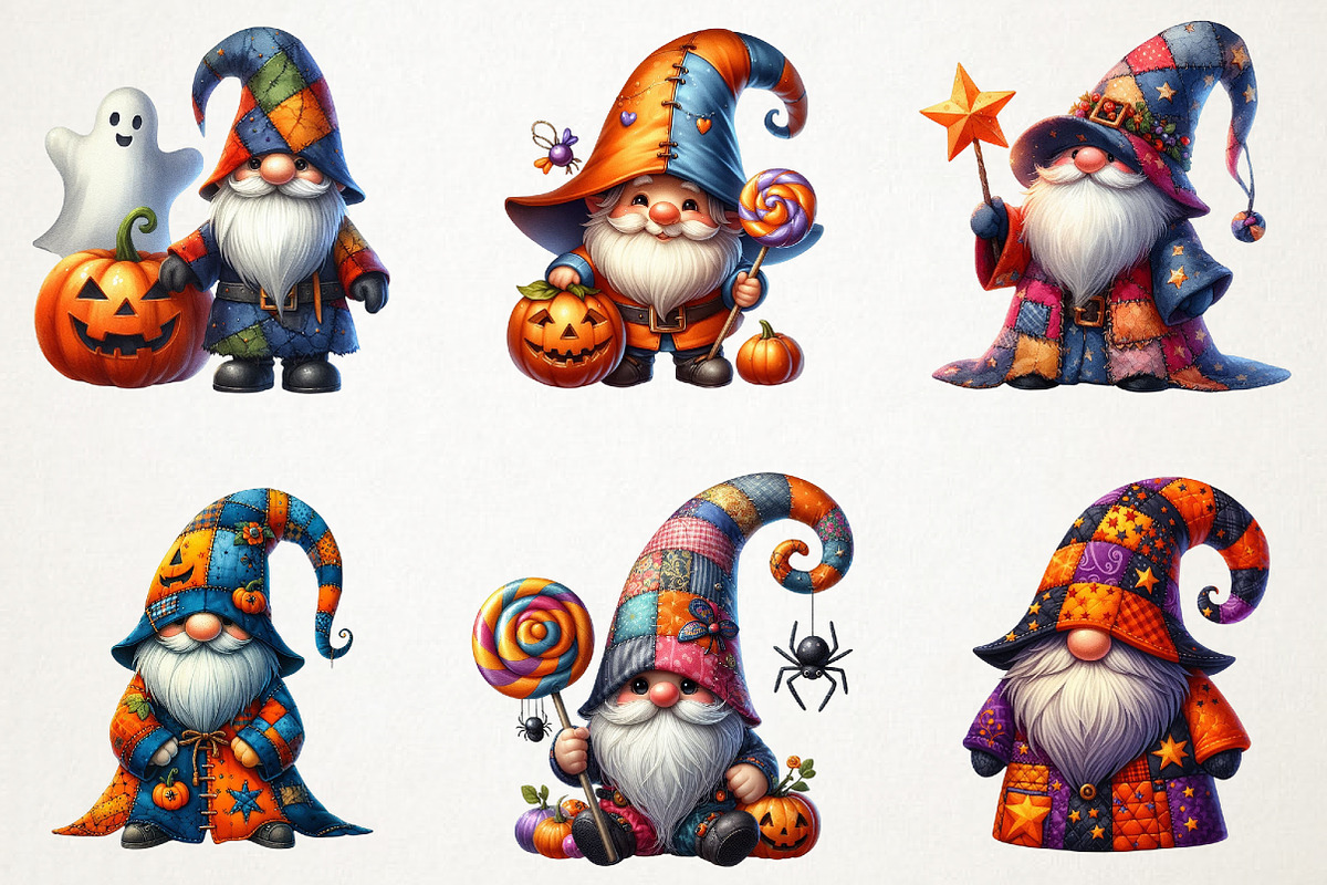Patchwork Halloween Gnome Clipart, an Illustration by RobertsArt (Photo 5 of 7)