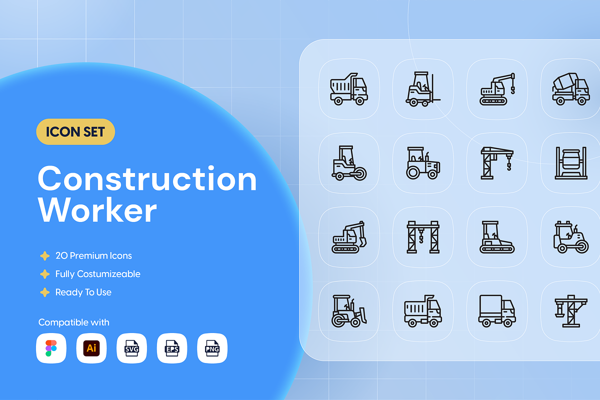 Construction Worker Icon Set, an Outline Icon by Nathaya Studio (Photo 1 of 2)