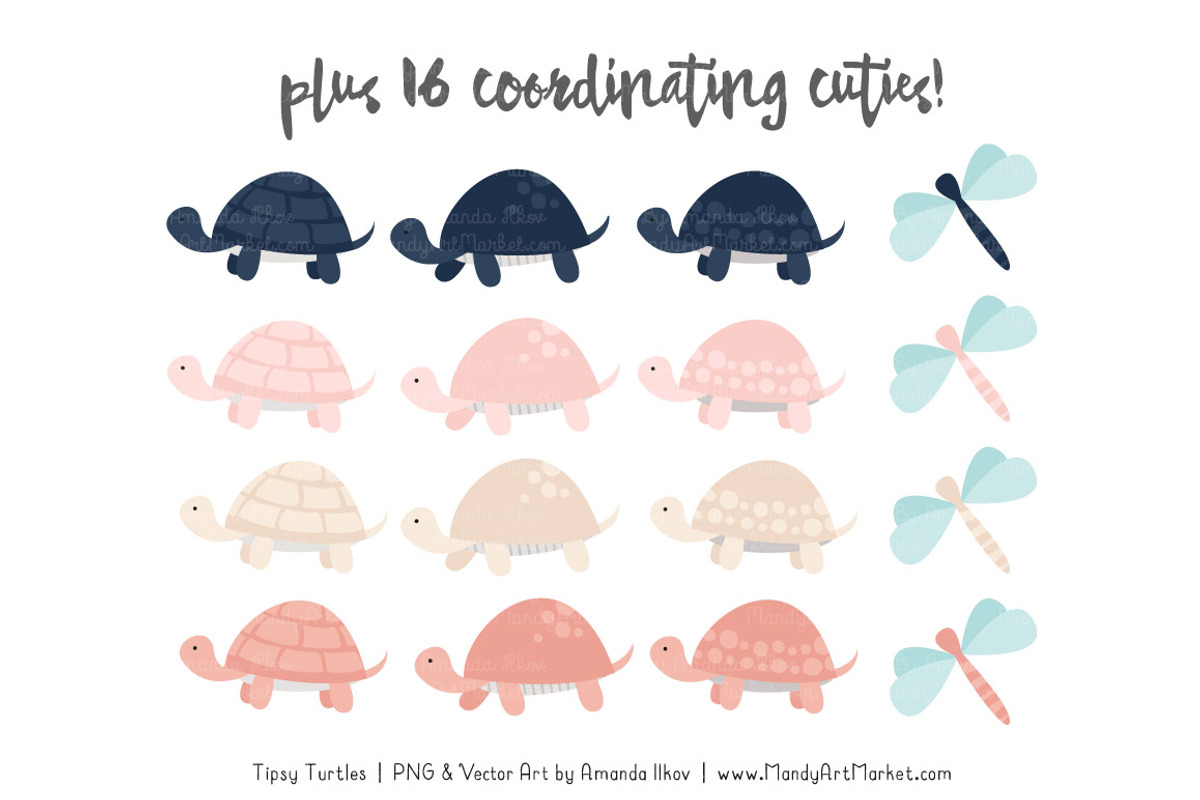 Navy & Blush Turtle Stack Clipart, an Illustration by Amanda Ilkov (Photo 4 of 4)
