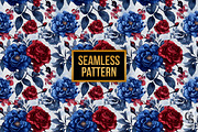 Red and Blue American Roses Pattern, a Pattern Graphic by Creative Store (Thumbnail 4 of 5)