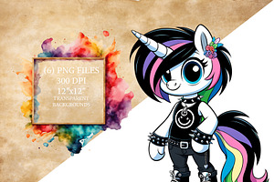 Cartoon Emo Unicorns PNG Pack