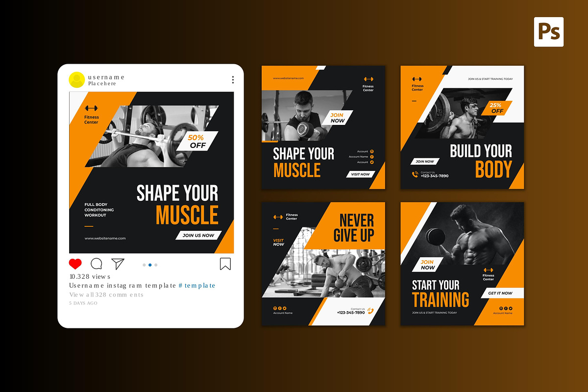 Fitness Center Instagram Post, a Social Media Template by CavenArt (Photo 4 of 5)