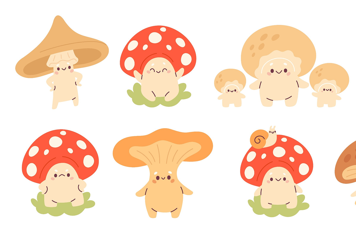 Kawaii mushrooms. Cute little fungus, a Texture Illustration by YummyBuum (Photo 3 of 3)
