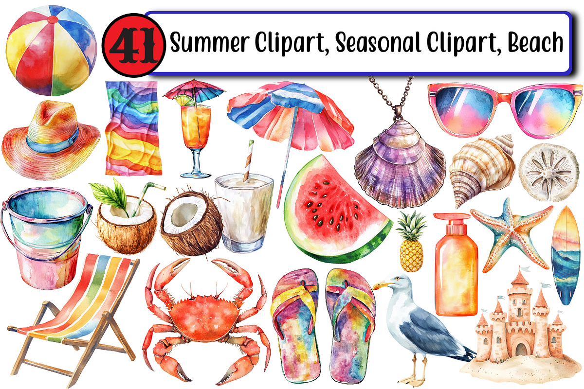 Summer Clipart, Seasonal Clipart, an Illustration by Design Market (Photo 1 of 3)