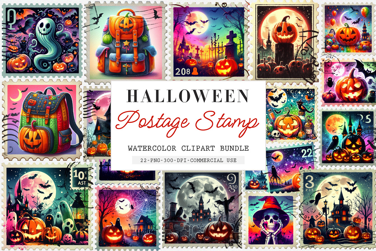 Halloween Postage Stamp Clipart PNG, an Illustration by SinaCreation (Photo 1 of 5)