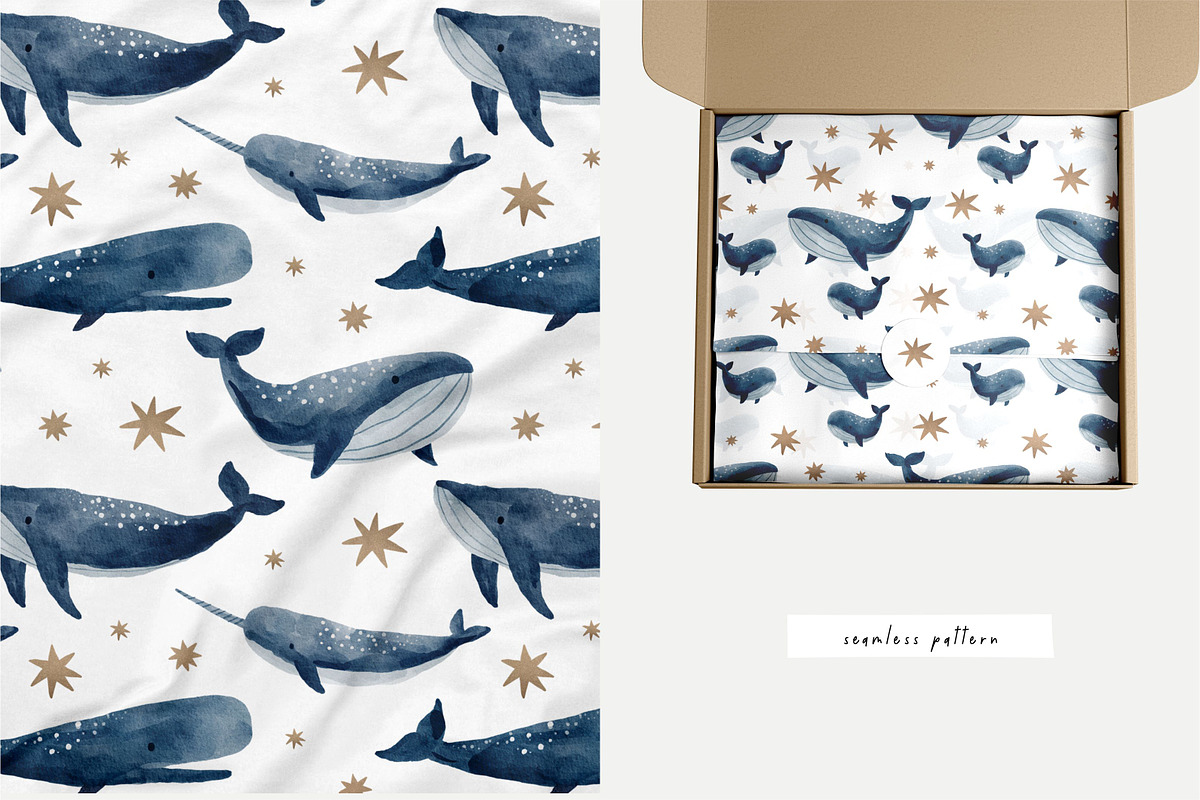 Magic ocean whales. Blue and gold, an Animal Illustration by Cute And Wild (Photo 6 of 6)