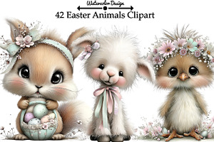 Easter Animals Clipart, an Illustration by Watercolor design