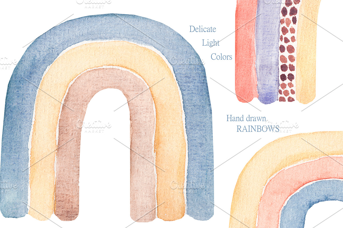 Watercolor Boho Rainbows Collection, an Object Illustration by MayaNavits (Photo 7 of 8)