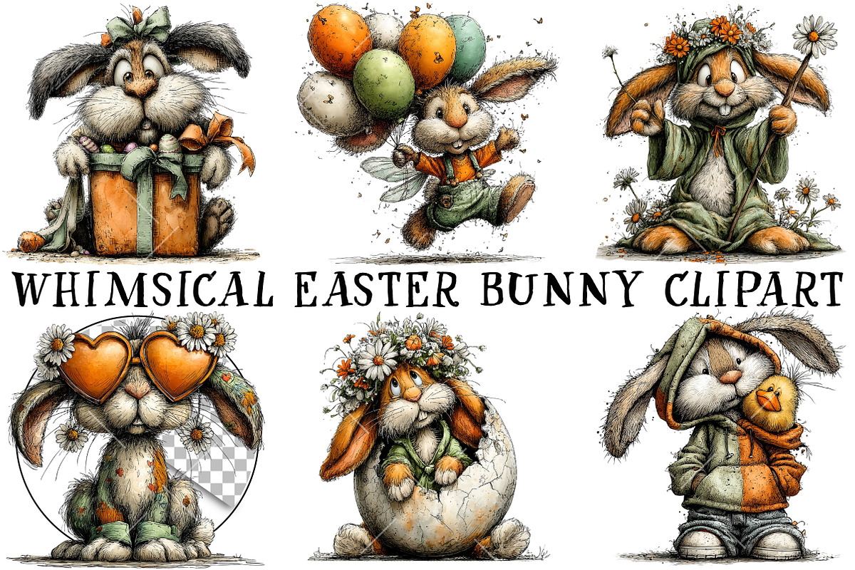 Whimsical Easter Bunny Clipart, an Illustration by OK Design (Photo 2 of 6)