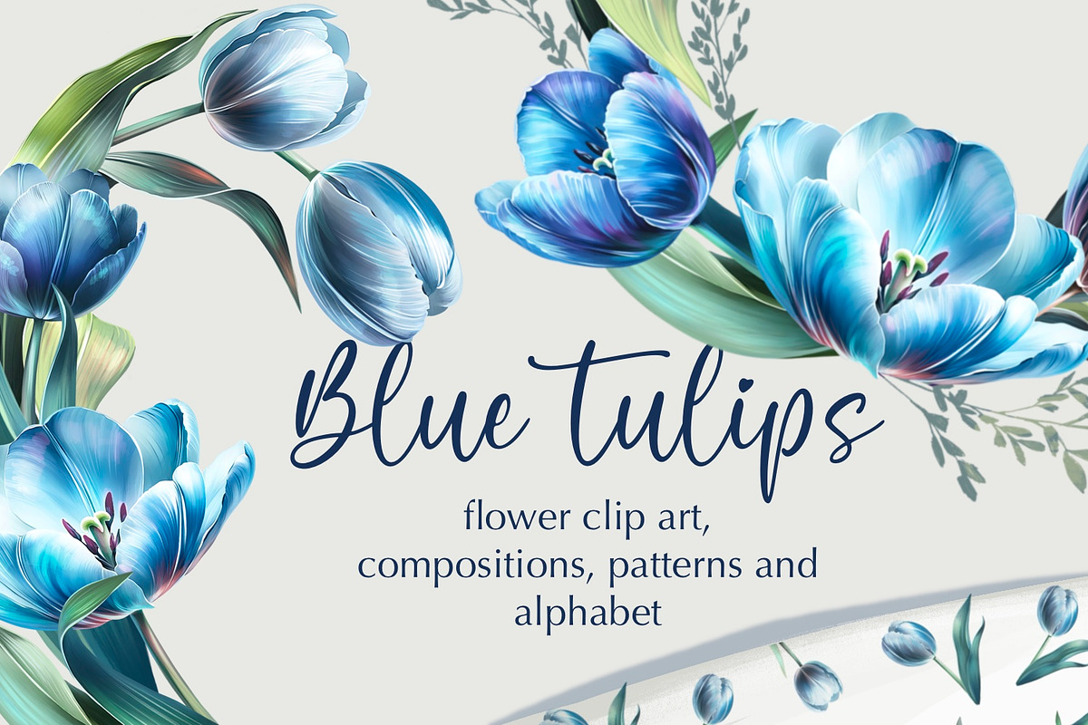 Blue Tulips Beautiful Set, a Decorative Illustration by Shabbypie (Photo 1 of 22)
