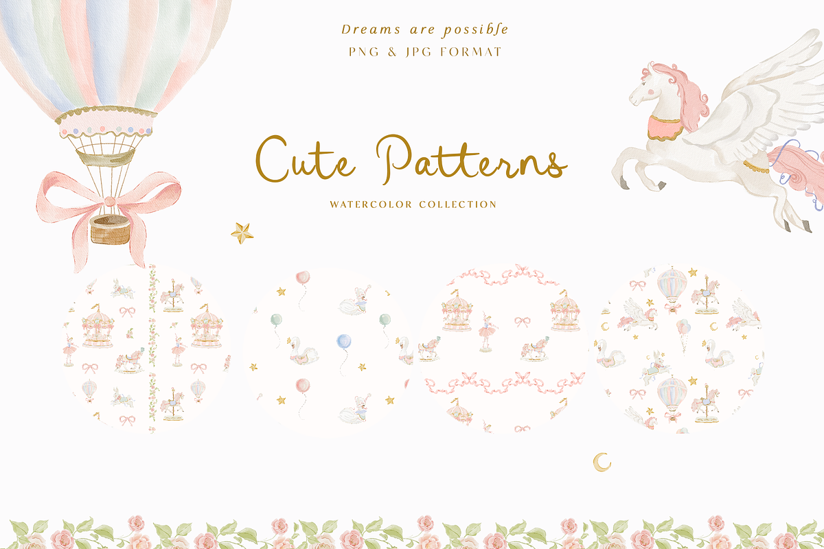 Watercolor Carousel unicorn clipart, a Decorative Illustration by Grace Noboa Illustrations (Photo 13 of 13)