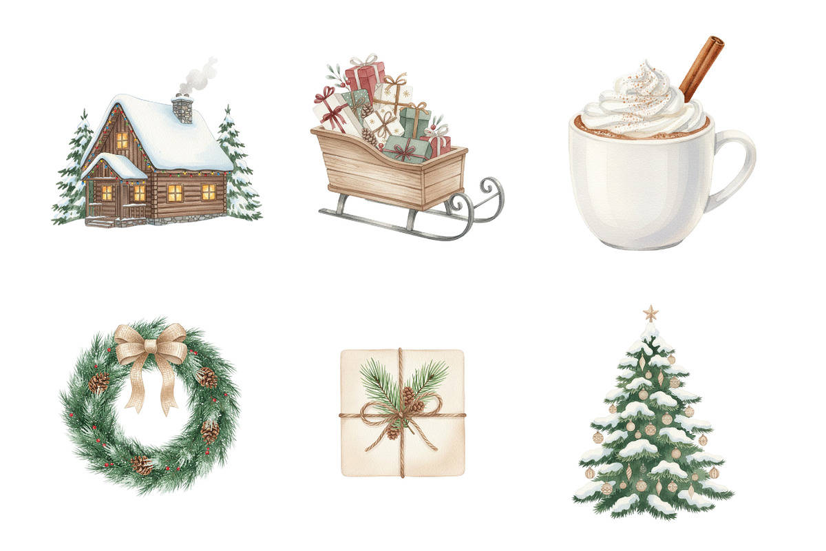 North Christmas Watercolor Clipart, an Illustration by SinaCreation (Photo 3 of 7)