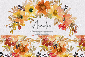 Watercolor Fall Floral Clipart